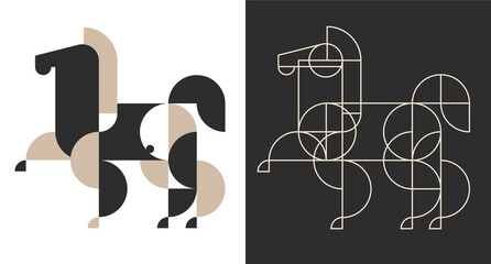 Abstract horse in minimal geometric style. Modern fashion graphic design for branding projects. Vector illustration animal.