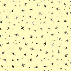 Seamless yellow star print. Vector pattern with stars. A template for postcards, fabrics, textiles, wallpaper, paper, packaging.