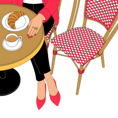Parisian cafe breakfast scene isolated on transparent background