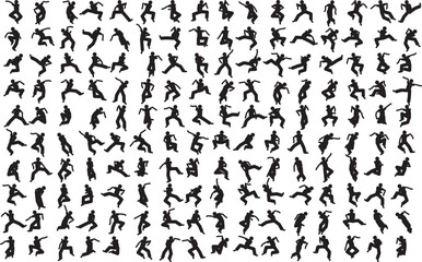 Hand made Collection of dynamic action poses silhouettes of people in various movements perfect for sports and fitness related designs