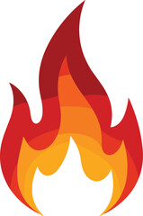 Red and orange vector illustration of a stylized flame, symbolizing fire, heat, energy, passion, burning, danger, and combustion concepts.
