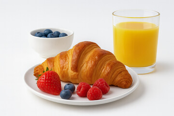 Breakfast Croissant, Berries, and a Glass of Orange Juice