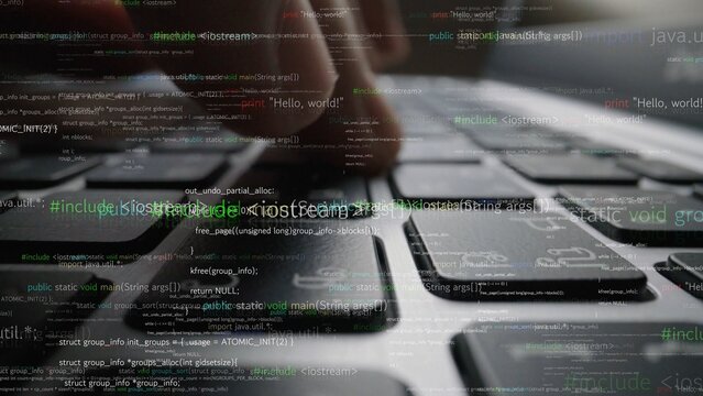 This stock photo captures a close-up view of hands typing on a keyboard, overlaid with programming code elements, showcasing the essence of digital innovation and technology. Xenic