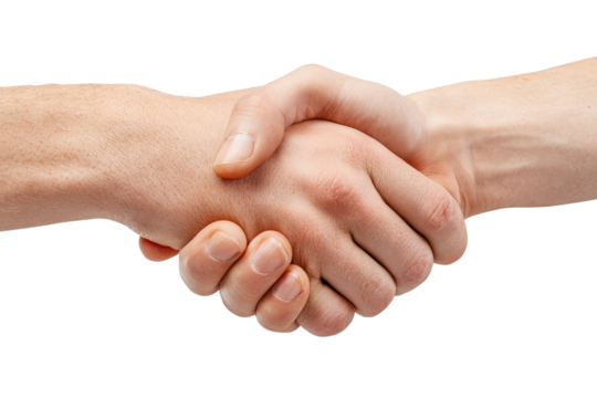 Close-up of two hands shaking.  Palms meeting, fingers interlocked.  Neutral tone