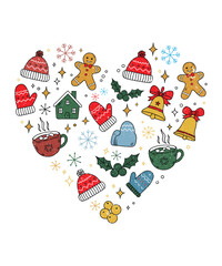 Cute Christmas Elements in Grunge Heart Design.