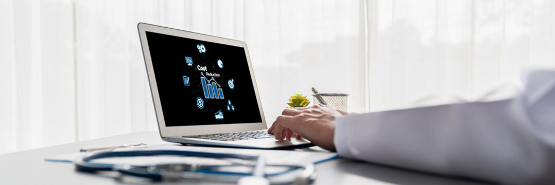 Cost reduction, cost saving concept shown on computer screen brisk, corporate business efficiently save cost and company resources by reduction of unnecessary expenses