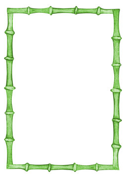 Green rectangular frame of watercolor bamboo stems, border for the design and decoration of banners, invitations, and postcards.