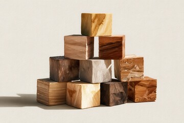 Artistic stack of wooden alphabet blocks minimalist studio watercolor medium