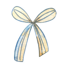 Watercolor Christmas Bow, Blue Scandinavian illustration for design card and print.