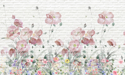 white bricks wall with flower 