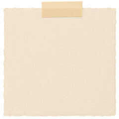 Square beige sticky note with curled edge on white background