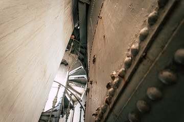 Inside the Historic Water Tower with Riveted Steel Tank, Spiral Staircase, Preserved Industrial Heritage in Komarno, Komarom, Slovakia