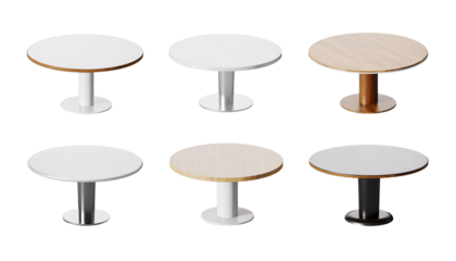 Set of round tables isolated on transparent background. 3D render.