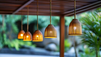 Bamboo Pendant Lights Row, Warm Glow, Interior Decor, lighting, lamps