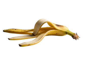 Banana peel isolated on transparent background, a discarded skin of a banana, a waste product, a potential source of compost, and a reminder of consumption