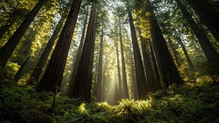 Fototapeta premium Sunlight through redwood forest
