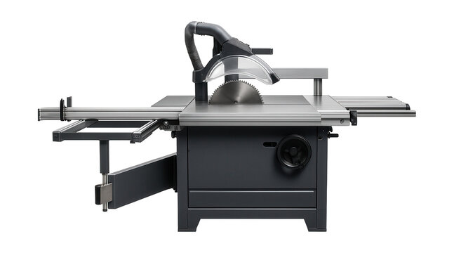 Sliding table saw featuring an extendable rail for cutting large sheets.