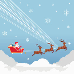 Santa Claus Sleigh Flying with Reindeer Through Winter Sky