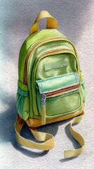 Child's watercolor backpack displayed in creative art setting