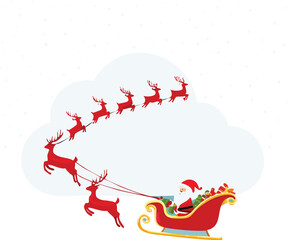 Joyful Christmas Reindeer Sleigh Flight Vector Illustration