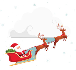 Festive Santa's Sleigh Flight with Reindeer - Christmas Vector