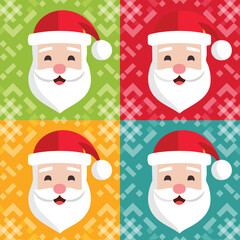 Pop Art Christmas Seamless Pattern with Flat Vector Santa Claus Faces