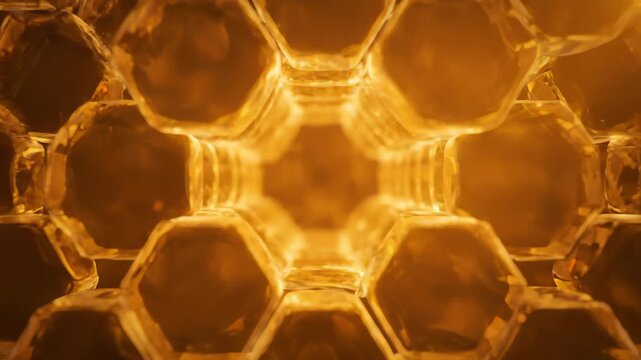 Abstract Honeycomb Pattern Forms in Golden Tones 3d Animation