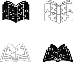 Puzzle Book Icon Set Education Learning Study Knowledge Pieces Connected School Reading Academic Vector PNG