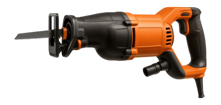 Reciprocating saw featuring a dust blower for a clear cutting line in masonry tasks.