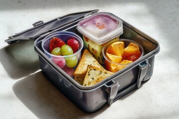 Colorful bento lunchbox display home kitchen watercolor medium shot indoor