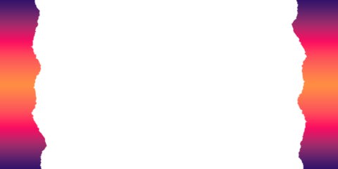 Vertical Frame. Ripped Border. Gradient Color. An isolated vertical torn paper frame with a purple and orange gradient PNG clip art on a transparent background for a flyer.