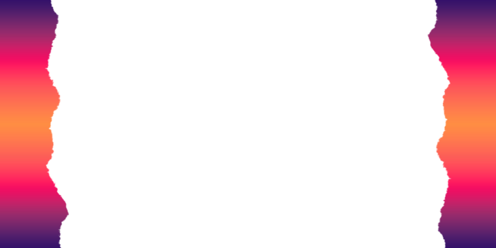 Vertical Frame. Ripped Border. Gradient Color. An isolated vertical torn paper frame with a purple and orange gradient PNG clip art on a transparent background for a flyer.