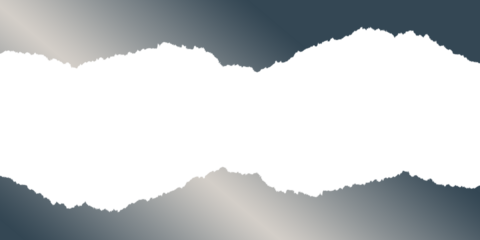 Silver Paper. Metallic Border. Ripped Edge. An isolated silver or gray metallic torn paper strip PNG clip art on a transparent background for a modern or industrial design.