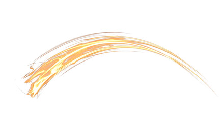 A curved golden light streak against a black background creating a dynamic visual effect design element