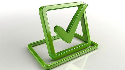 Vibrant Green 3D Checkmark Symbolizing Task Completion, Positive Verification, and Successful Project Validation