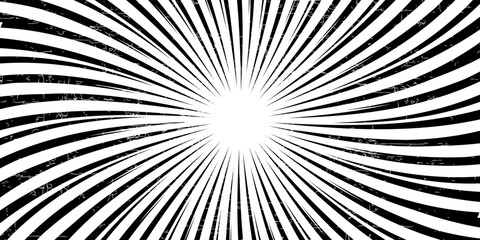 Diagonal speed lines background. Comic book explosion wallpaper. Abstract black and white radial line frame design. Manga or anime cartoon sunburst. Pop art light beams or rays effect. Vector backdrop