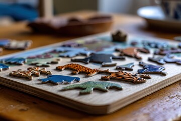 Creative animal puzzle board home watercolor art cozy setting medium shot