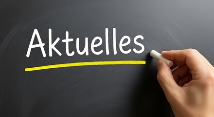 Hand writing the german word aktuelles on a blackboard with chalk