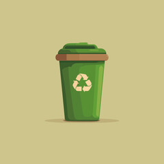 Green Recycling Bin with Recycle Symbol against a Neutral Background