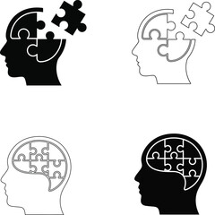 Puzzle Head Icon Set Mind Intelligence Thinking Brain Pieces Connected Psychology Cognitive Concept Vector PNG