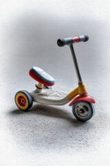Playful three-wheel scooter for kids urban playground watercolor art