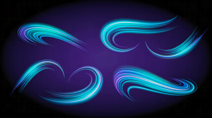 Abstract blue and purple dynamic light trails motion energy speed