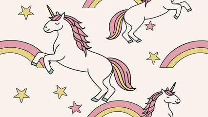 Obraz premium seamless pattern, unicorns and rainbows with stars