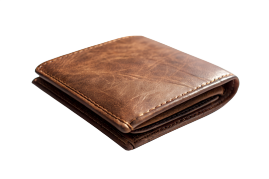Classic Brown Leather Wallet (Closed) Isolated on Transparent Background - Powered by Adobe