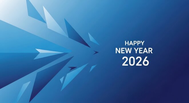 Happy new year 2026 abstract blue geometric celebration background