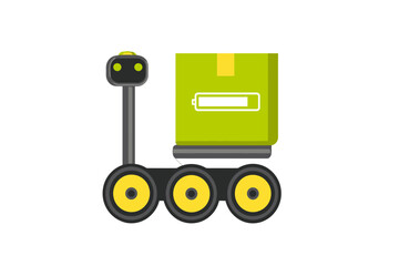 Fototapeta premium Minimal vector illustration of autonomous delivery robot carrying a package