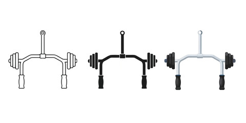  Lat Pulldown Bar, Three styles vector set line art, silhouette and color version,