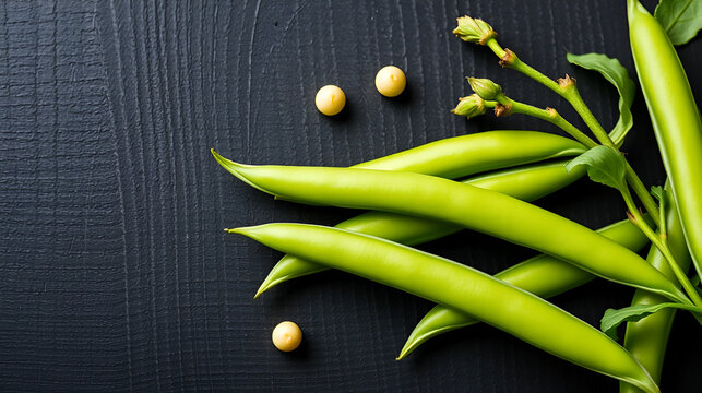 green sweet peas on a dark wooden background, still life, concept of fresh and healthy food