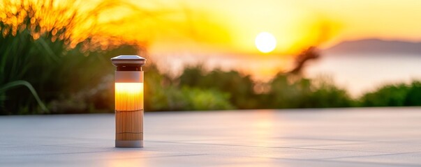 Obraz premium Sunset Glow Modern Garden Lamp, Coastal View , Outdoor lighting