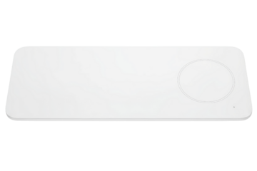 Minimalist white wireless charging pad for electronic devices isolated on a transparent background
